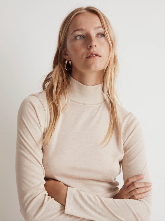 Madewell Sweaters - Madewell Semi-Sheer Mockneck Tee NWT Medium Hthr Light Oatmeal Long Sleeve